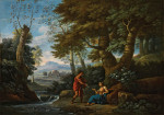 ₴ Репродукция пейзаж "Пейзаж с рыбаком и женщиной у реки"