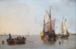⚓Репродукция морской пейзаж "Голландские рыбацкие лодки в спокойном устье реки"