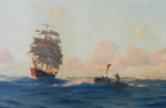 ⚓Репродукция морской пейзаж "Клипер и шлюпка в открытом море"