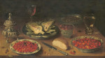 ₴ Репродукция натюрморт известного художника "Натюрморт с артишоком, фруктами в фарфоровой посуде Kraak, солонкой и перечницей"