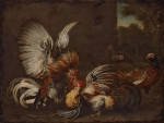 ₴ Репродукция натюрморт известного художника "Два петуха дерутся на ферме, рядом фазан и две курицы"