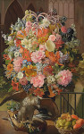 ₴ Репродукция натюрморт "Цветочный натюрморт с соколом"