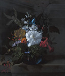 ₴ Репродукция цветочный натюрморт "Дурман, кактус, ветка фиги, жимолость и другие цветы в голубой вазе покоится на выступе"