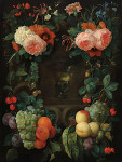 ₴ Репродукция натюрморт "Каменный картуш с ремером, цветами и фруктами в нише"