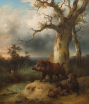 ₴ Репродукция бытовой жанр известного художника "Семейство кабанов"