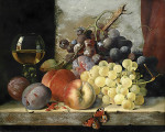 ₴ Репродукция натюрморт "Натюрморт с фруктами, бокалом вина и бабочкой"