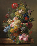 ₴ Репродукція квітковий натюрморт відомого художника "Великий букет квітів у вазі на виступі"