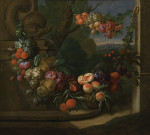 ₴ Репродукция натюрморт "Натюрморт с фруктами возле фонтана"