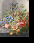 ₴ Репродукция натюрморт "Натюрморт с цветами, фруктами, большой синицей и мышью"