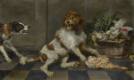 ₴ Репродукция натюрморт известного художника "Две собаки с куском мяса, корзина с дичью и овощами"