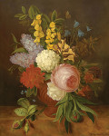 ₴ Репродукция цветочный натюрморт "Букет из цветов в вазе на каменном постаменте"