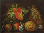 ₴ Репродукция натюрморт "Натюрморт с тыквой, виноградом, цитрусовыми и цветами"