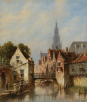 ₴ Репродукция городской пейзаж "Солнечный городской канал, на заднем плане Алкмарский ваагторен"