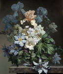 ₴ Репродукция натюрморт "Натюрморт с цветами в стеклянной вазе на мраморном выступе"