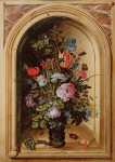 ₴ Репродукция цветочный натюрморт "Ваза с цветами в каменной нише"