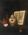 ₴ Репродукция натюрморт известного художника "Натюрморт с кувшином, золотой цепочкой, антикварной книгой и другими предметами"