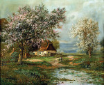 ₴ Репродукция пейзажа известного художника "Пейзаж с цветущими яблонями"