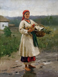 ₴ Репродукция бытовой жанр известного художника "Девушка с петухом"