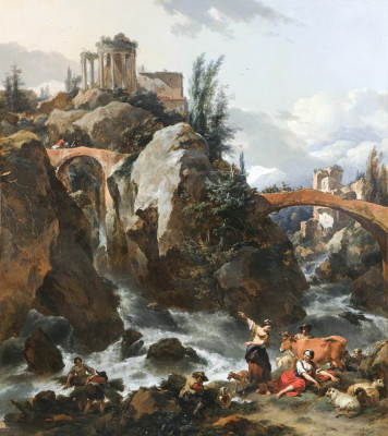 ₴ Репродукция пейзаж от 473 грн.: Пейзаж с водопадом и Храм Сибиллы в Тиволи