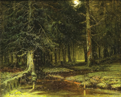 ₴ Репродукція краєвид від 253 грн.: Вид лісу в сутінках