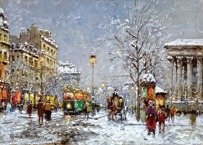 ₴ Картина міський пейзаж відомого художника від 229 грн.: Зимовий Париж, площа Мадлен