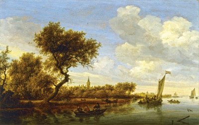 ₴ Репродукция пейзаж от 205 грн.: Річковий краєвид з церквою на відстані