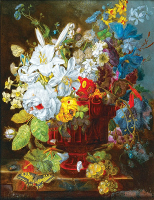 ₴ Репродукція натюрморт від 252 грн.: Натюрморт з квітами, виноград та метелик