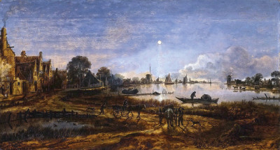 ₴ Репродукция пейзаж от 287 грн.: Вид на реку в лунном свете