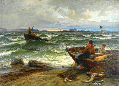 Морской пейзаж: Рыбаки у побережья Норвегии