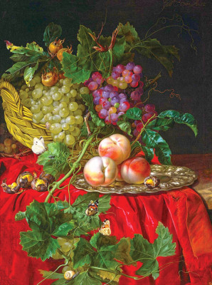 ₴ Репродукція натюрморт від 242 грн.: Виноград та персики