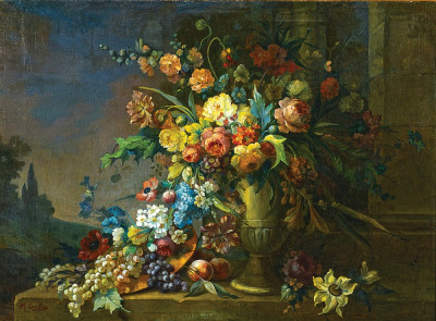 ₴ Репродукція натюрморт від 235 грн.: Натюрморт з квітами та фруктами