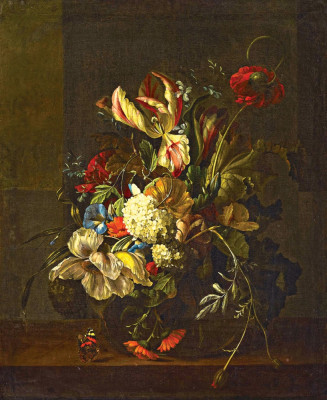 ₴ Репродукція натюрморт від 237 грн.: Тюльпанами, мак, калина, берун і хризантеми