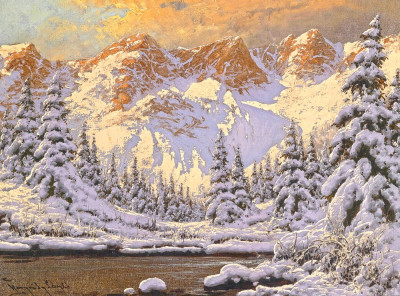 ₴ Репродукция пейзаж от 235 грн: Зимний пейзаж на закате
