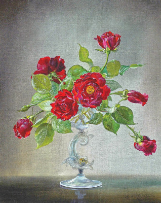 ₴ Репродукция натюрморт от 242 грн.: Красные розы в вазе Дельфин