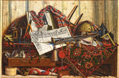 ₴ Картина натюрморт художника от 217 грн.: Тромплей с трубой, астрономическим глобусом и прокламацией Фредерика III