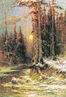 ₴ Репродукция пейзаж от 217 грн.: Закат солнца зимой