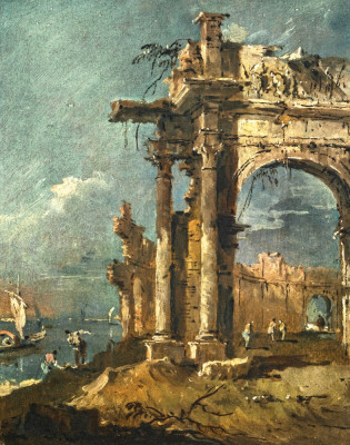 ₴ Картина городской пейзаж художника от 185 грн.: Капричио с рауинами римской арки возле лагуны