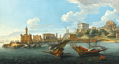 ₴ Репродукция пейзаж от 181 грн.: Вид на порт, виллу Корсини и виллу Альбани