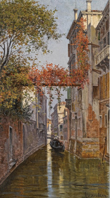 ₴ Репродукция городской пейзаж от 129 грн.: Канал в Венеции с видом на Палаццо Альбрицци