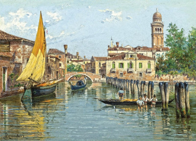 ₴ Репродукция городской пейзаж от 229 грн.: Гондолы на канале в Венеции