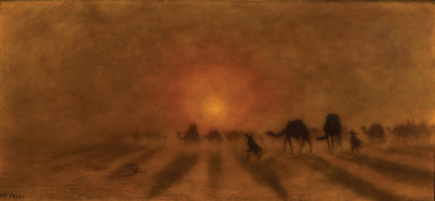₴ Репродукція краєвид від 214 грн.: Караван верблюдів у сутінках