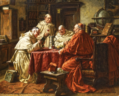 ₴ Репродукція побутового жанру від 253 грн.: Кардинал з ченцями в бібліотеці монастиря