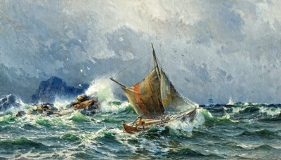 ⚓Репродукція морський краєвид від 193 грн.: Рибальський човен у розбурханому морі