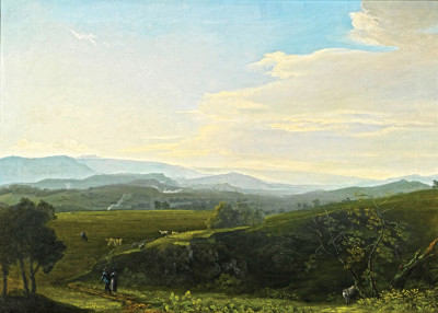 ₴ Репродукція краєвид від 229 грн.: Панорамний краєвид з овцями на дорозі