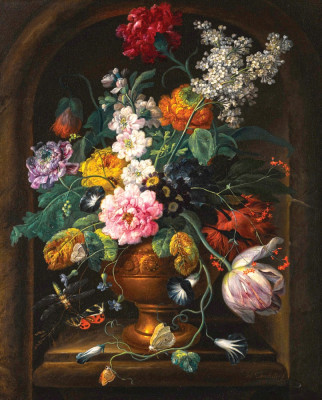 ₴ Репродукція натюрморт від 237 грн.: Квіти в урні у кам'яній ніші