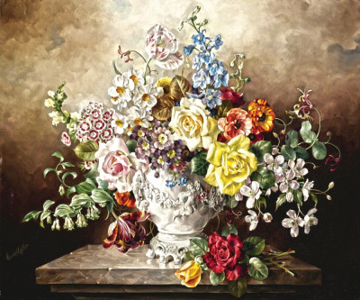 ₴ Репродукція натюрморт від 265 грн.: Натюрморт з квітами у білому горщику