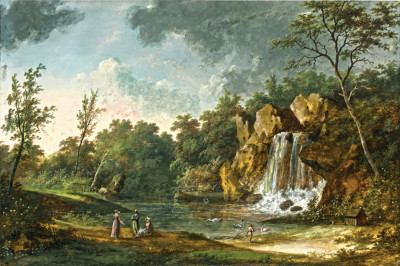 ₴ Репродукция пейзаж от 217 грн.: Фигуры в пейзаже перед водопадом