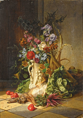 ₴ Репродукція натюрморт від 274 грн.: Кухонний натюрморт із квітами
