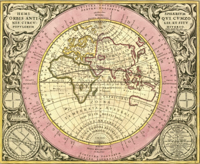 ₴ Древние карты высокого разрешения от 259 грн.: Полусфера Старого Света с его зонами, кругами и местами обитания отличительных рас