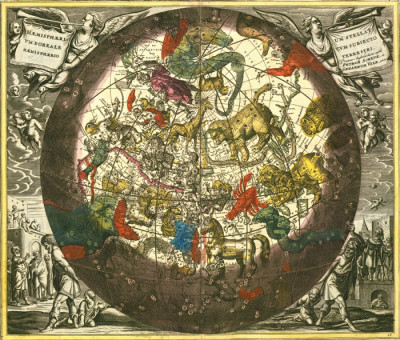 ₴ Стародавні карти з високою роздільною здатністю від 265 грн.: Північна зіркова півкуля з земною півкулею, що лежить нижче